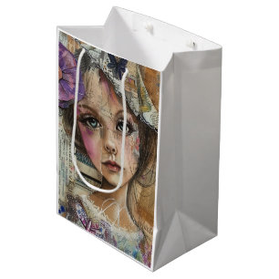Sacola Para Presentes Média Arte de Retrato em Colagem de Mídia Mista (1)