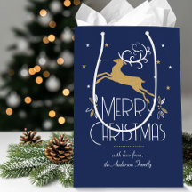 Arte Deco Elegante Natal Rena Escuro Azul Dourado