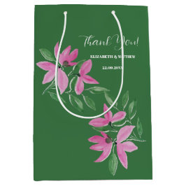 Sacola Para Presentes Média Arte em aquarela de flores silvestres rosa e verde
