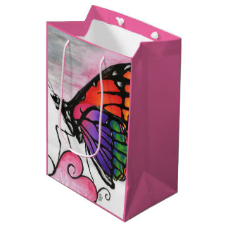 Sacola Para Presentes Média Arte Fantasia Original Borboleta Monarca Arco-íris
