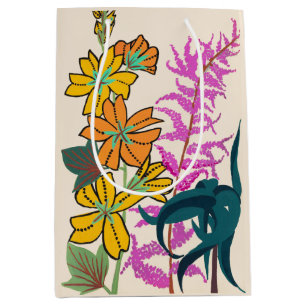 Sacola Para Presentes Média Arte Floral Art Déco Vibrante Magenta e Laranja