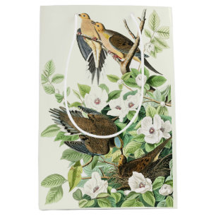 Sacola Para Presentes Média Arte Floral Vintage de Pombo-Mourning de Audubon