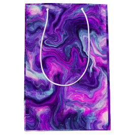 Sacola Para Presentes Média Arte Fluida Rosa, Azul, Marble Rosa, Aniversário