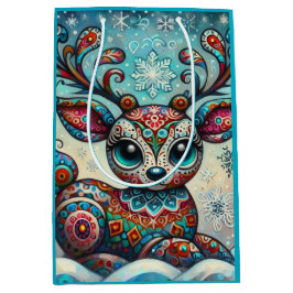 Sacola Para Presentes Média Arte Foliar de Natal Whimsical Big Eyes