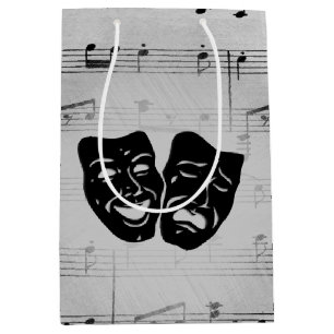 Sacola Para Presentes Média Arte Prateada Une Máscaras De Teatro