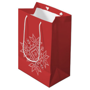 Sacola Para Presentes Média Arte sazonal do bordado de natal vermelho