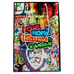 Sacola Para Presentes Média Arte Urbana Colorida Funky Graffiti Amor Casa Cora