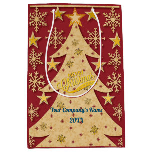 Sacola Para Presentes Média Árvore Alegre de Natal, Floco de Neve e Silhuetas