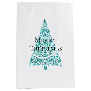 Sacola Para Presentes Média Árvore Azul Aqua Branco