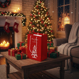 Sacola Para Presentes Média Árvore de Arte de Linha de Natal Personalizada