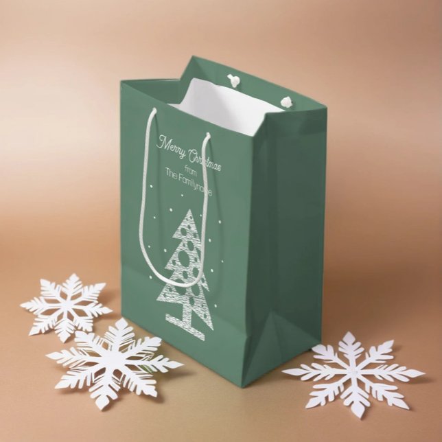 Sacola Para Presentes Média Árvore de Arte de Linha de Natal Personalizada (Criador carregado)