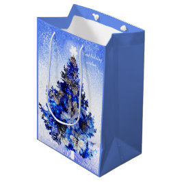 Sacola Para Presentes Média Árvore de Natal azul decorada
