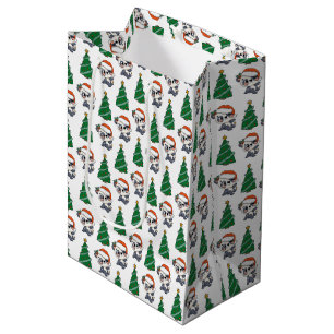 Sacola Para Presentes Média Árvore de Natal Bonita Panda Red Santa Hat