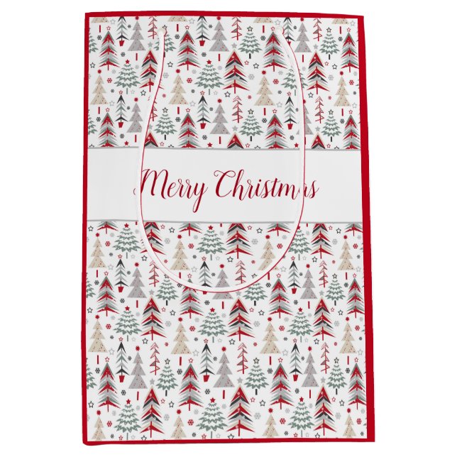 Sacola Para Presentes Média Árvore de Natal colorida (Frente)