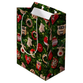 Sacola Para Presentes Média Árvore de Natal com brinquedos de feltro