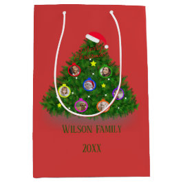 Sacola Para Presentes Média Árvore de Natal com fotos da família