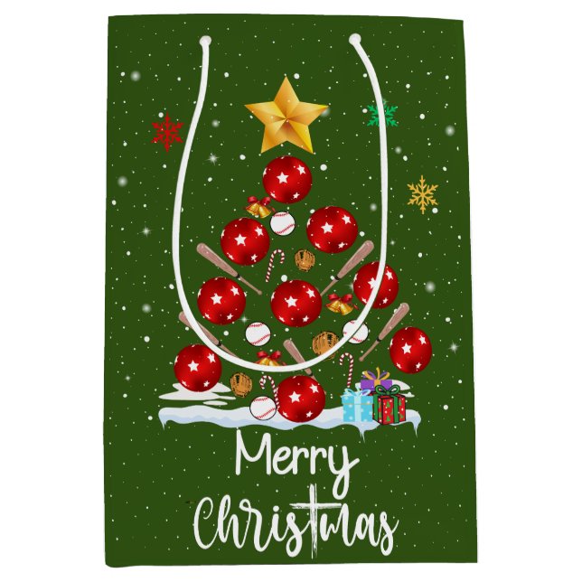 Sacola Para Presentes Média Árvore de Natal de Baseball (Frente)