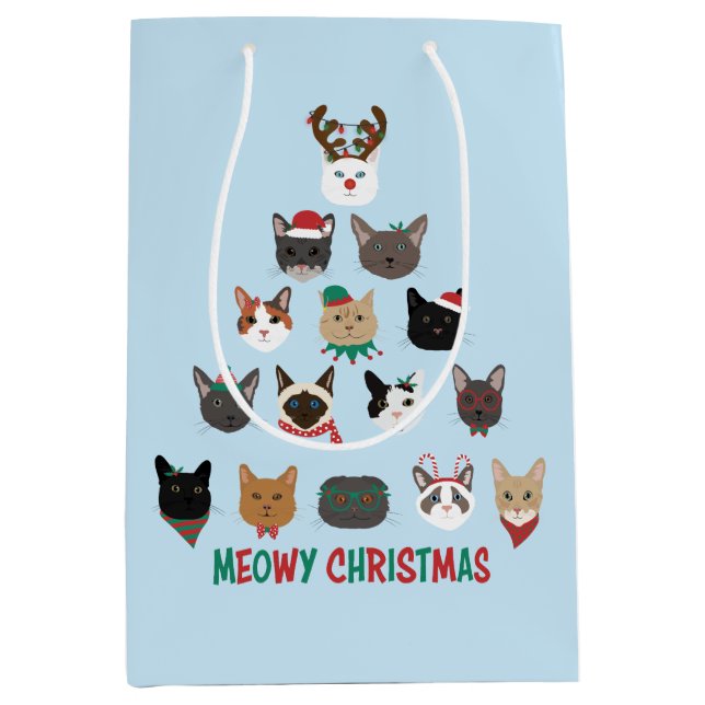 Sacola Para Presentes Média Árvore de Natal de Gato (Frente)