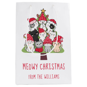 Sacola Para Presentes Média Árvore de Natal de Gato Engraçado