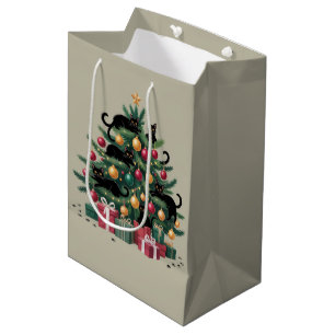 Sacola Para Presentes Média Árvore de Natal de Gatos Pretos Amante de Gatos Lu