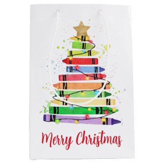 Sacola Para Presentes Média Árvore de Natal de Lápis Colorido Professor