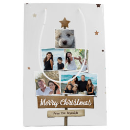 Sacola Para Presentes Média Árvore de Natal de Madeira russa | 5 Colagem de Fo