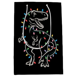 Sacola Para Presentes Média Árvore de Natal Dinossauro T-rex Natal Pet Dino Tr