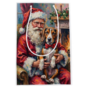 Sacola Para Presentes Média Árvore de Natal do Papai Noel Walker Coonhound Chr