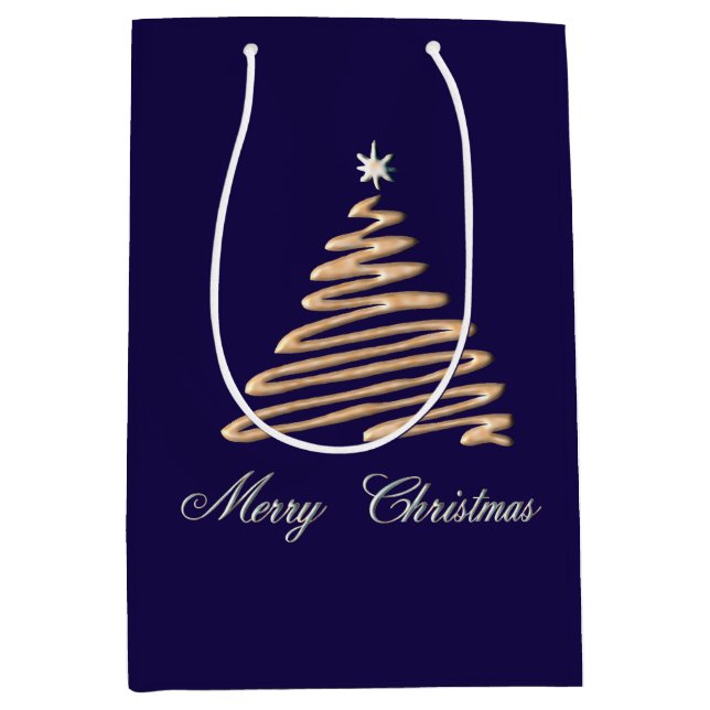 Sacola Para Presentes Média Árvore de Natal Dourada (Frente)