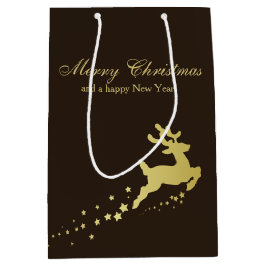 Sacola Para Presentes Média Árvore de Natal dourada com rena