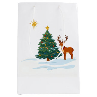 Sacola Para Presentes Média Árvore de Natal e rena