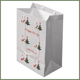 Sacola Para Presentes Média Árvore de Natal e Vestido de Férias Felizes bonito