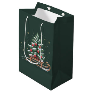 Sacola Para Presentes Média Árvore de Natal Férias Trenó Inverno Férias Flocos