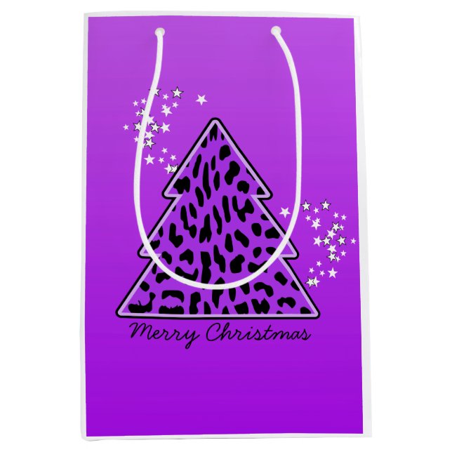 Sacola Para Presentes Média Árvore de Natal Lepard Cheetah (Frente)