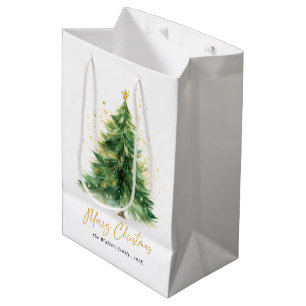 Sacola Para Presentes Média Árvore de Natal Moderna em Watercolor Não Foto