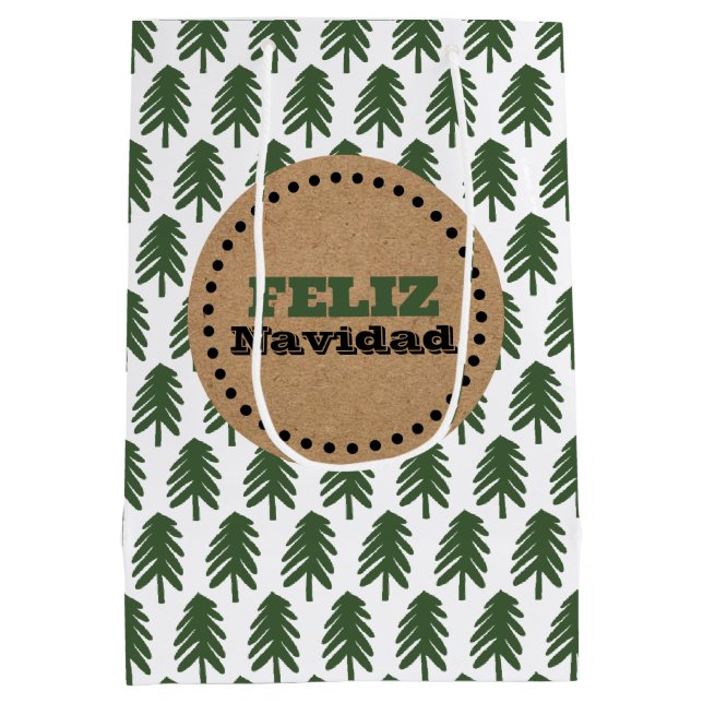 Sacola Para Presentes Média Árvore de Natal Moderno Feliz Navidad (Verso)