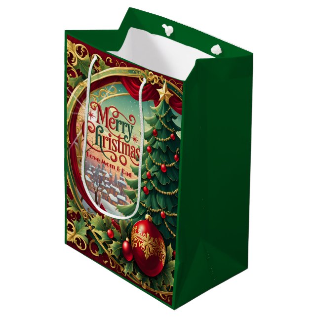 Sacola Para Presentes Média Árvore de Natal Ornamentada (Frente inclinada)