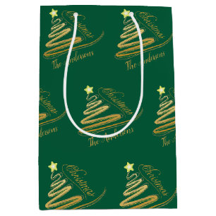 Sacola Para Presentes Média Árvore de Natal Personalizada em Verde Esmeralda D