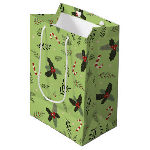 Sacola Para Presentes Média Árvore de Natal Pinheiro Galho Azevinho Fruta Mist