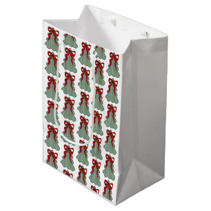 Sacola Para Presentes Média Árvore de Natal Preppy Laço Vermelho Desenhado à M
