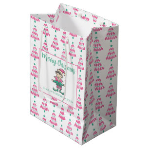Sacola Para Presentes Média Árvore de Natal Rosa e Verde