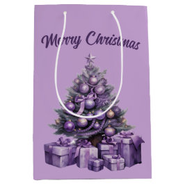 Sacola Para Presentes Média Árvore de Natal roxa e feliz