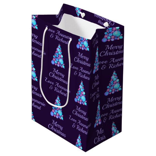 Sacola Para Presentes Média Árvore de Natal Roxo com Nome (Frente inclinada)