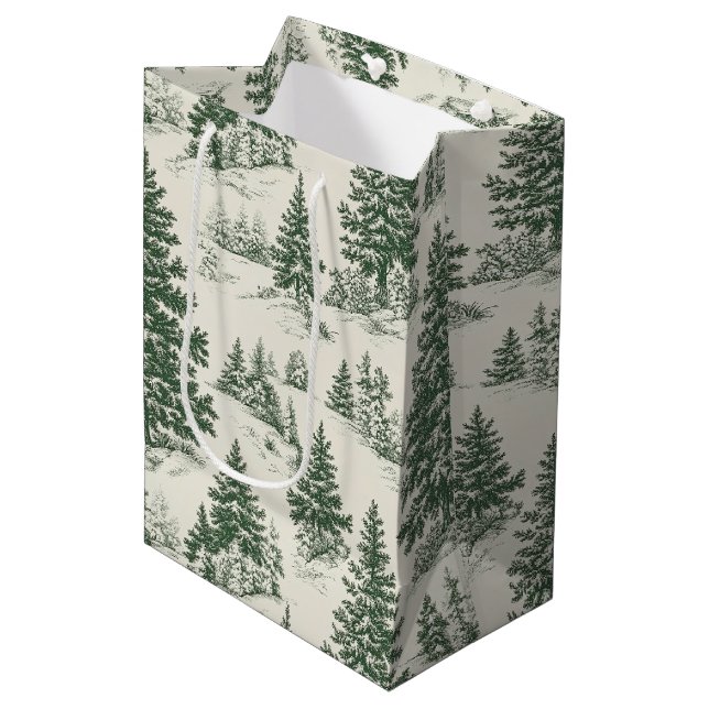 Sacola Para Presentes Média Árvore de Natal Toile De Jouy Green (Frente inclinada)