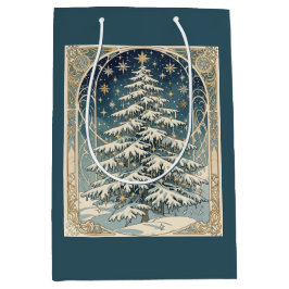 Sacola Para Presentes Média Árvore de Natal Yule Com Galhos Coberto de Neve