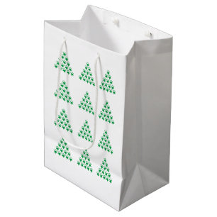 Sacola Para Presentes Média Árvore de Neve Verde de Natal, fundo branco