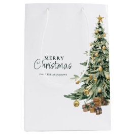 Sacola Para Presentes Média Árvore Elegante de Natal em Aquarela Festa de Nata