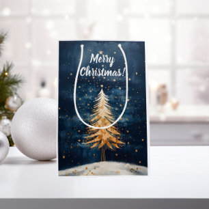 Sacola Para Presentes Média Árvore Feliz de Ouro de Natal