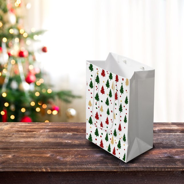 Sacola Para Presentes Média Árvore Natal Festiva Vermelho, Verde e Dourado (Criador carregado)