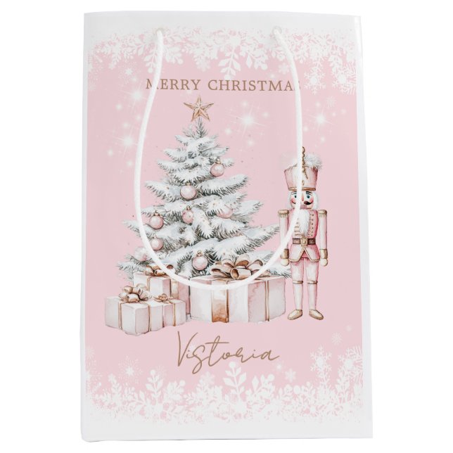 Sacola Para Presentes Média Árvore Natal Nutcracker Flocos de Neve (Frente)